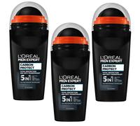 3x 50ml Loreal Men Expert Anti Perspirant Deo Carbon Protect 5 in 1 Roll On