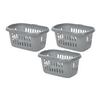 3x 60 Litre Silver Hipster Laundry Basket High Grade Plastic Washing Clothes Linen Storage Bin Tidy Household