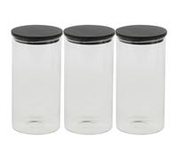 (3x 800ml Jars) Clear Glass Cylinder Storage Jars With Black Lid