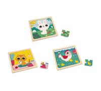 - 3x 9-Piece Wooden Puzzles - Hen, Cat & Rabbit - Children's Toy - Early-Years Educational Game - 18 Months +, J07113