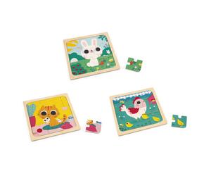 - 3x 9-Piece Wooden Puzzles - Hen, Cat & Rabbit - Children's Toy - Early-Years Educational Game - 18 Months +, J07113 - Plush Soft Toy