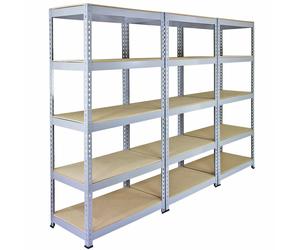 3x 90cm Grey Garage Q-Rax Steel 5-Tier Warehouse Racking Shelving Storage Units