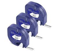 3X 91201 Label Tape Replacement for Dymo Letratag Plastic 12mm x 4m, Compatible with Dymo LetraTag LT-100H LT-100T LT-110T 200B XR XM QX50 (Black on White)