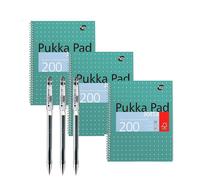 3x A4 Notebook 200 Pages & 3x G-Tec C4 Gel Rollerball Pen Pukka Multi One Size