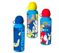 3x Aluminium Sonic Water Bottles, Hydrated Drinking Flask, 500ml Reusable BPA-Free Drinking Lightweight Leakproof KBT Disney Bottles for Kids School Sports, Age 3+ Years | 21cm
