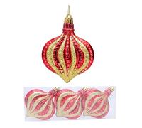 3X Artistic Flat Onion Christmas Hanging Decorations Featuring Sparkling Red Gold Detail for Joyful Atmospheres Unique Shaped Christmas Decor