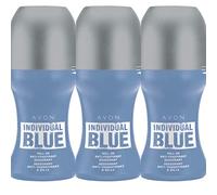 3x Avon Individual Blue For Men Roll-On Anti-Perspirant Deodorant 50ml(150ml)