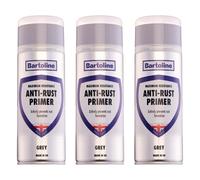 3X Bartoline Anti-Rust Primer Quick Dry Metal Paint Grey Topcoat Surface 400Ml