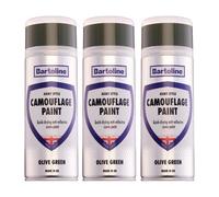 3X Bartoline Camouflage Paint Olive Green Spray Durable Finish 400Ml