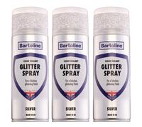 3X Bartoline Glitter Spray Clear Sealant Silver Gloss Multi-Surface Finish 400Ml