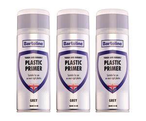 3X Bartoline Plastic Primer Quick Dry Plastic Paint Adhesion Grey Topcoat 400Ml