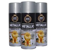 3X BH Metallic Bright Silver Gloss Spray paint for Interior or Exterior, Wood, Metal, Plastic, Glass, 400ML Each- Pack of 3