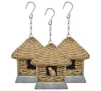 3x Bird Houses Wicker Real Rattan Garden Nesting Box Aviary Hut Shelter vidaXL