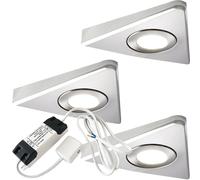 3x BRUSHED NICKEL Triangle Surface Under Cabinet Kitchen Light & Driver Kit - Warm White LED Loops Metallics One Size