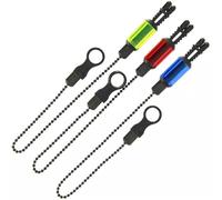 3x Carp Fishing Bite Indicators Set - 18cm Chain Swinger Bobbins in Bright Colour Red, Green & Blue for Precise Bite Detection