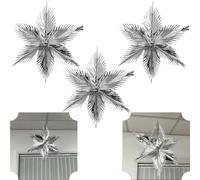 3x Christmas Ceiling Decorations Starburst, 60cm Silver Foil Xmas Hanging Decor Stars for Indoor, Outdoor Wall Window Door Home Party Supplies