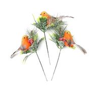 3x Christmas Robin Picks Fraosted Pine Xmas Flower Wreath Decoration PIck Spray Berries