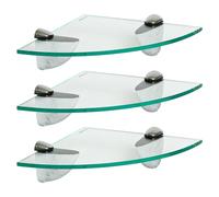 3x Clear 20cm Floating Glass Corner Shelves Bathroom Shelf with Chrome Brackets