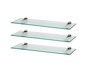 3x Clear 60cm Floating Glass Wall Shelves Bathroom Shelf with Chrome Brackets