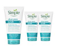 (3x Clear Pore Scrub) 6 Pack of 150ml, Simple Protect & Glow Express Glow Clay Polish Face Wash