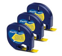 3X Compatible with Dymo LetraTag Plastic Yellow Label Tape, 12mm x 4m, Black Print on Yellow, Multipurpose Label Tape Compatible with Dymo letratag LT-100H LT-100T LT-110T QX50 XR XM 200B
