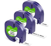 3X Compatible with Dymo Letratag Refills White Tape, 91200 12mm x 4m, Replacement for Dymo Label Tape Printer LT-100H LT-100T XR 200B XM Label Makers, Black on White