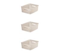 3x Curver Nestable Rattan Basket Small Storage Plastic Wicker Tray 8L - Cream