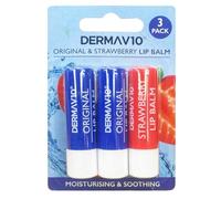 3x Derma V10 Lip Balm - 2x Original and 1x Strawberry - Bundled by Smart Cutie