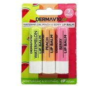 3x Derma V10 Lip Balms - Watermelon, Peach, Berry - Bundled by Smart Cutie
