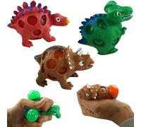 3x Dinosaur Stress Toys, T-Rex Triceratops Stegosaurus, Assorted Colours, Sensory Fidget for Anxiety ADHD Relief