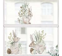 3X Dizzy Duck Easter Rabbit Window Film Stickers - Seasonal Spring Flowers Brown Bunny Window Decals Set - Reusable - Easy to Apply - Double Sided - Small
