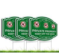 3X Double Sided 12x16 Inches Private Property Keep Off The Grass Yard Plastic Signs with Metal Stakes - Be Respectful No Pooping or Peeing Dog or No Trespassing Signs for Lawn - Be Good Neighbor Sign