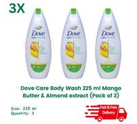 3x Dove Care Shower Gel 225ml, Mango Butter & Almond Extract (Pack of 3)
