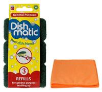 3X Fillable Washing Up Brush Refills Bundle (3X 1Pack) - General Purpose Brush Refills - with Ultra Absorbent Microfibre Cleaning Cloth