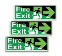 3x Fire Exit Sign Glow in the Dark [Right Arrow] Vinyl Sticker - 300 x 100 mm Durable & Water Proof Fire Exit Signs Self Adhesive Glow in the Dark - EN ISO 7010:2012 Compliant Safety Sign