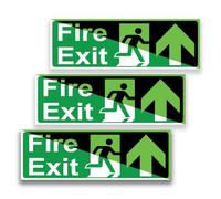 3x Fire Exit Sign Glow in the Dark [Up Arrow] Vinyl Sticker - 300 x 100 mm Durable & Water Proof Fire Exit Signs Self Adhesive Glow in the Dark - EN ISO 7010:2012 Compliant Safety Sign