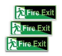 3x Fire Exit Sign Glow in the Dark Vinyl Sticker - 300 x 100 mm Durable & Water Proof Fire Exit Signs Self Adhesive Glow in the Dark - EN ISO 7010:2012 Compliant Safety Sign
