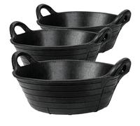 3x Flexible Rubber Skip Feed Bucket Feeder Trough with Integrated Handles - 11L - Black