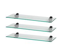 3x Floating Glass Bathroom Shelves 60cm Clear/Black Shower Storage Wall Rack