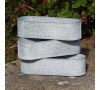 3x Floral Window Pots Galvanised Metal Planter Flower Pot Box Three Planters Trough Outdoor Garden