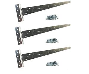3X Galvanised Tee Hinges 24" 600mm Long Very Heavy Duty Gate Shed FIXINGS Included