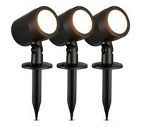 3x Garden Spotlights LED Outdoor 1.5W 3000K IP54 Ground Spike Plug Set Black