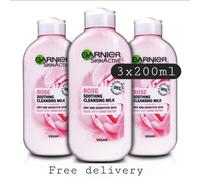 3x Garnier Rose Water Soothing Cleansing Milk for Dry & Sensitive Skin 3x200ml
