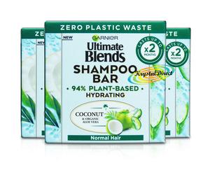 3x Garnier Ultimate Blends Hydrating Aloe Vera Shampoo Soap Bar 60g
