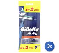 3x Gillette Disposable Blue Ii 7 Pieces Plus Made In Italy