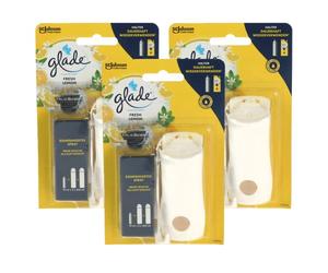 3x Glade Touch & Fresh Set Air Freshener Holder + Refill Fresh Lemon 10 ml Each