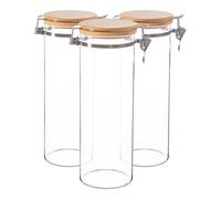 3x Glass Storage Jars with Wooden Clip Lids Kitchen Food Canister 1.75 Litre