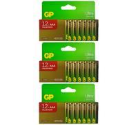 3X Gp Ultra Aaa Alkaline Batteries, Pack Of 12 (36X Batteries In Total)