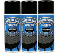 3x Hammerite BBQ Barbecue Spray Paint Aerosol 400ml Hi-Heat Matt Black