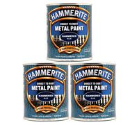 3X Hammerite Hammered Blue Paint 750ml Direct to Rust Metal Paints